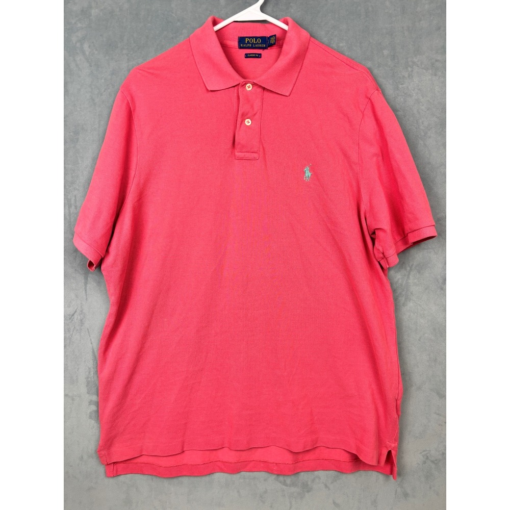 Polo Ralph Lauren Mens Large Classic Fit Pink Short Sleeve Pique Polo Shirt